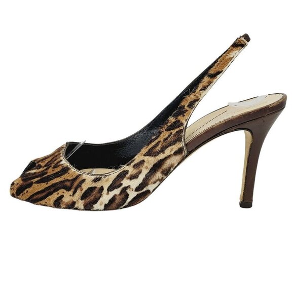Kate Spade NY Animal Print Calf Hair Heels Sling Back Peep Toe Sz 8 1/2" Bus/Cas - Picture 1 of 11